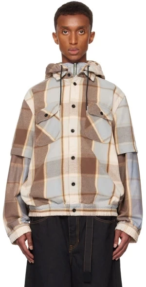 sacai Brown & Blue Plaid Hoodie