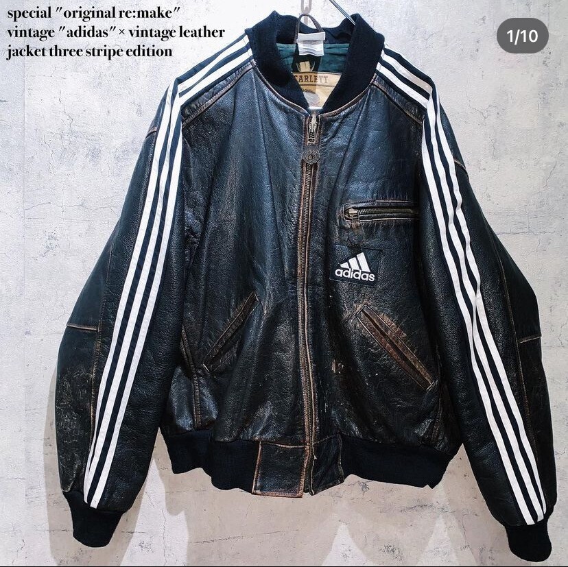 adidas vintage leather jacket three stripe edition