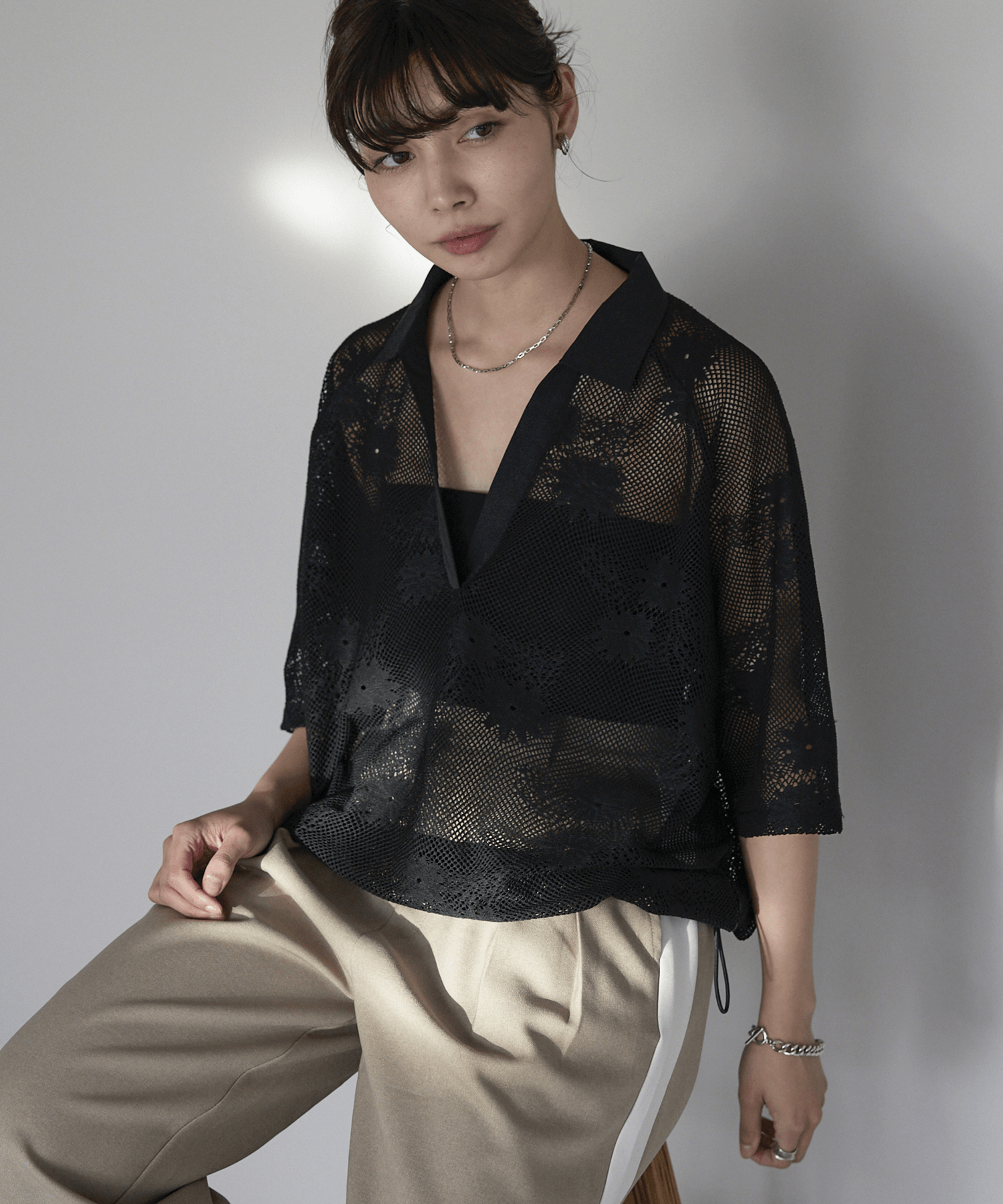 SOTT mesh pullover with collar 衿付きメッシュプルオーバー