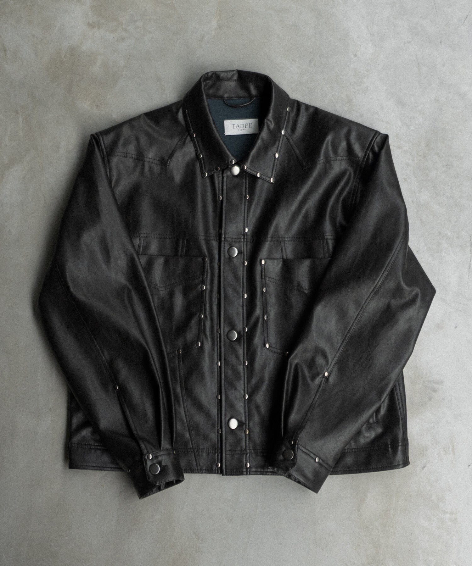 TAUPE STUDS E.LEATHER JACKET