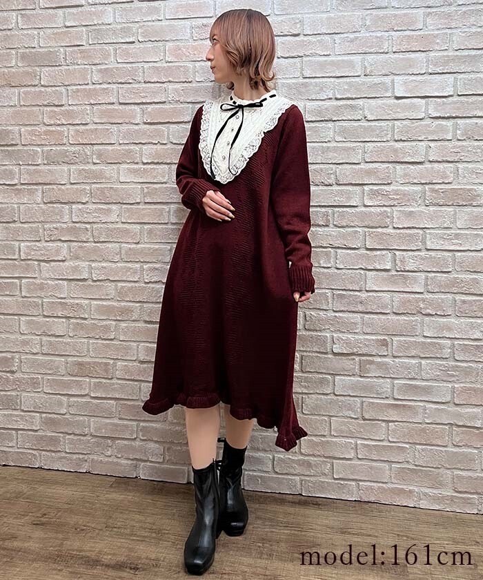 axes femme フリルニットワンピース