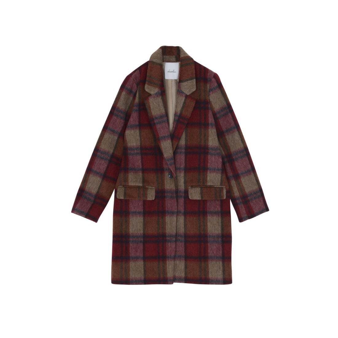 dazzlin シャギーチェックコート レッド