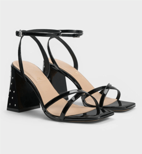 CHARLES & KEITH Emmaline パテントレザークリスタルヒールアンクルストラップサンダル