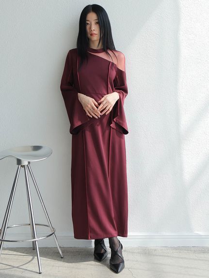 LADYMADE シアーチュールアシメショルダードレス