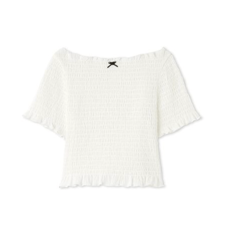 Lily Brown シャーリングリボンクロップドトップス
