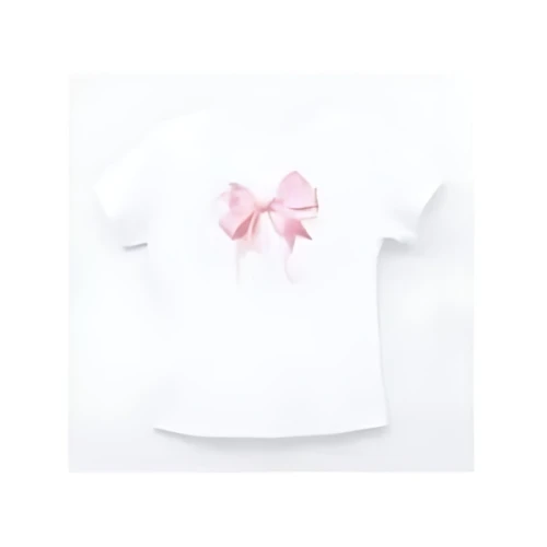 RONRON DOUBLE RIBBON SLIM CROP T SHIRT