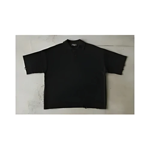 CLEL Chain Crochet Design Damaged Short Sleeve Knitted Polo