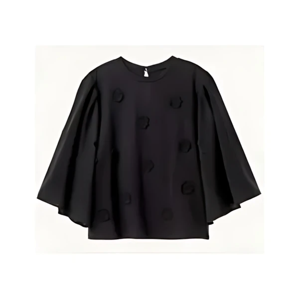 MUVEIL フラワーカットTシャツ black