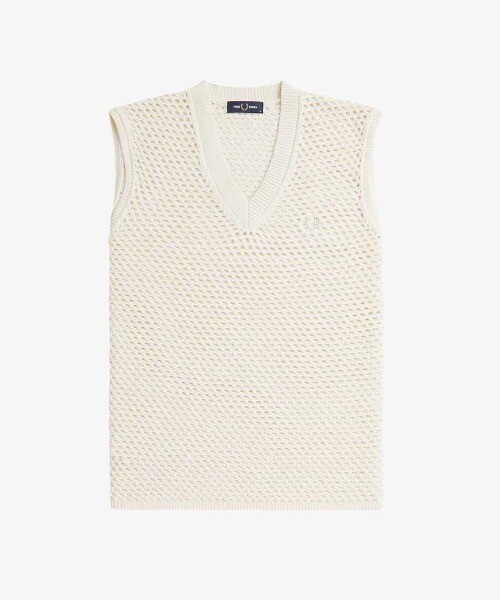 FRED PERRY Lace Knitted V Neck Sleeveless Jumper