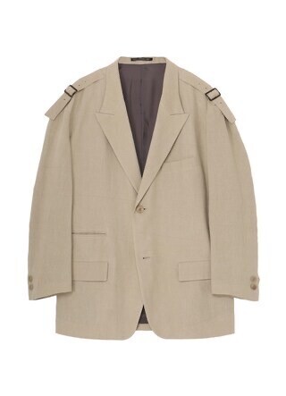 Y's for men COTTON LINEN VIYELLA 2-BUTTONS JACKET WITH SHOULDER BUCKLES