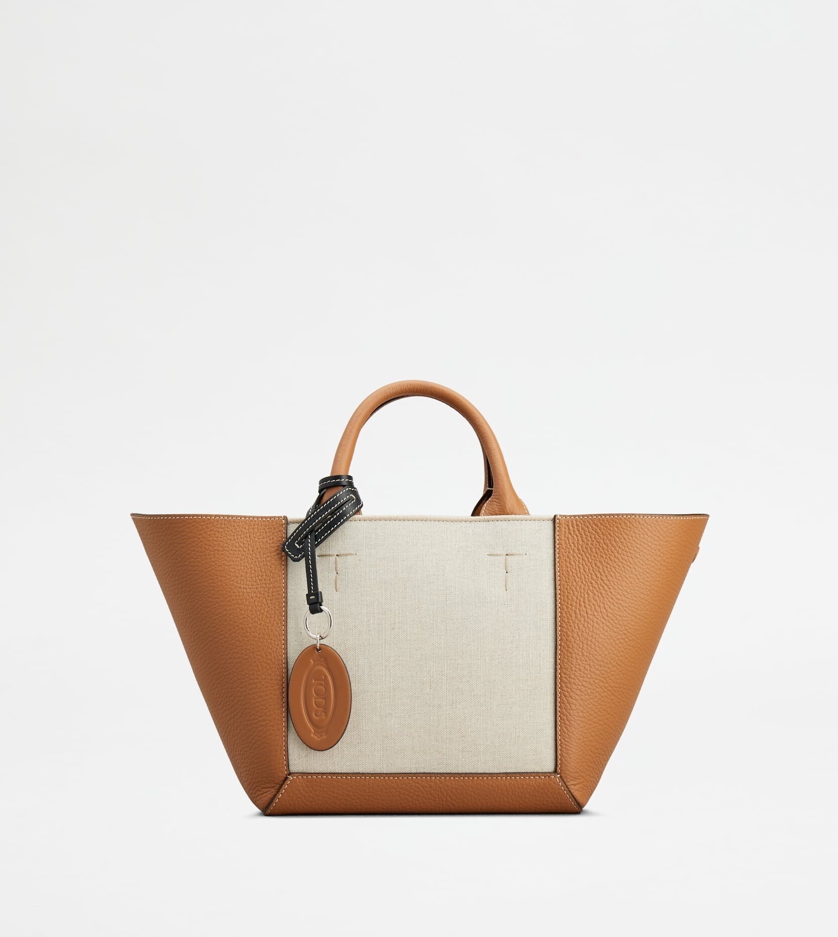 TOD'S ダブル アップ レザー＆キャンバス ショッピング バッグ スモール