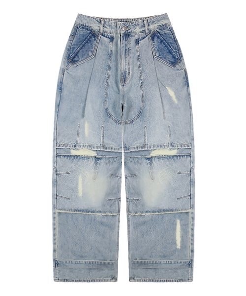 XTONZ XP207 Double Layering Damage Incision Denim Pants