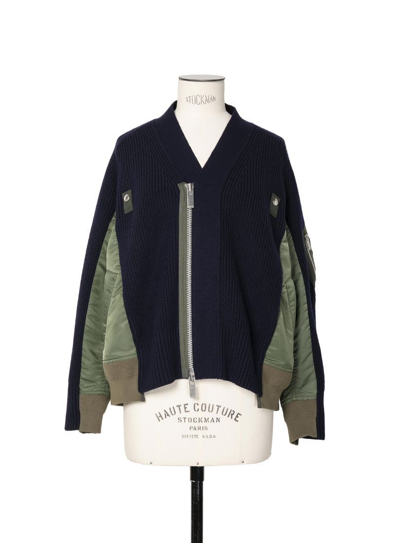 sacai Wool Knit x Nylon Twill Cardigan