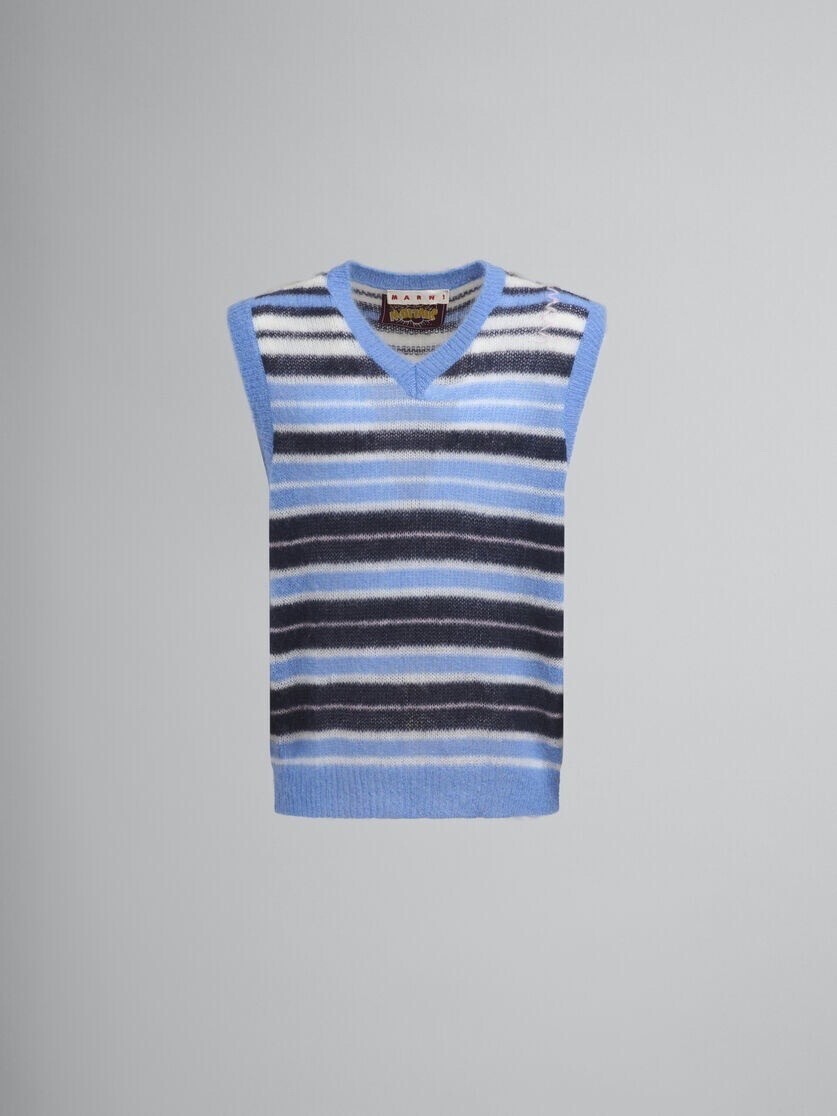 MARNI LIGHT BLUE BRUSHED MOHAIR STRIPE GILET