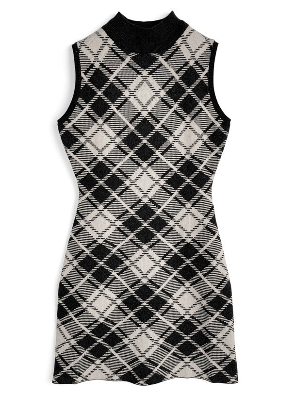 GRL チェック柄ノースリーブニットタイトミニワンピース