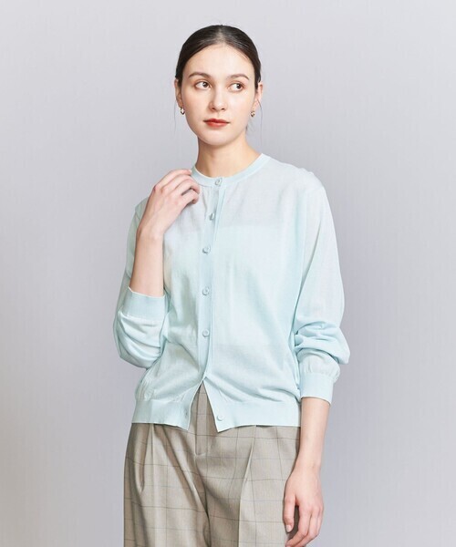 BEAUTY&YOUTH UNITED ARROWS コットンプレーン クルーネック ニットカーディガン -ウォッシャブル-
