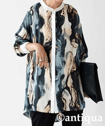 antiqua 水彩柄 スタンドネックシャツ シャツ レディース 長袖・ps-00400