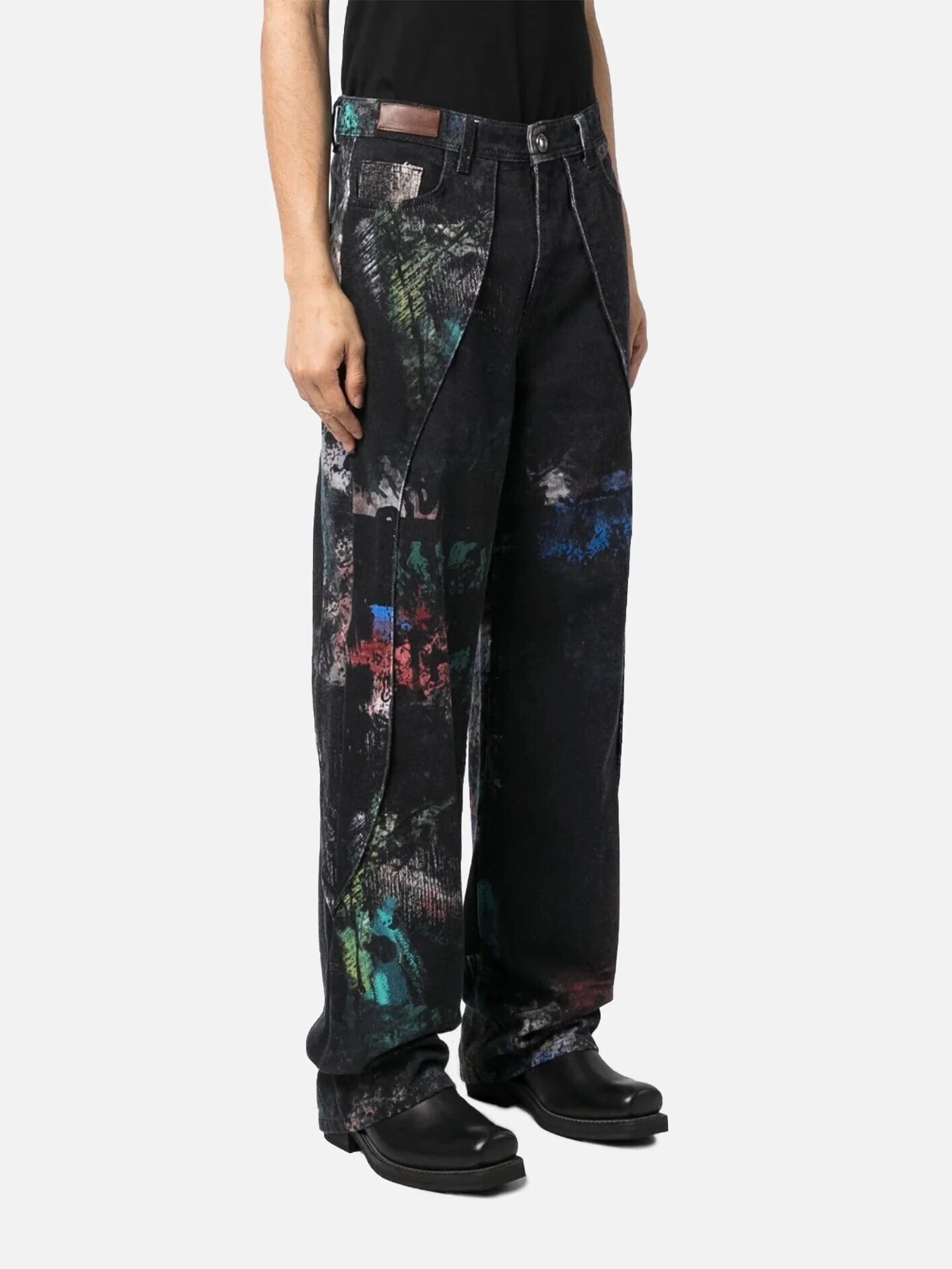 ANDERSSON BELL Black Scratch Curved Wide Jeans
