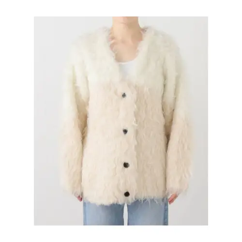CLANE CLANE BI COLOR SHAGGY KNIT CARDIGAN