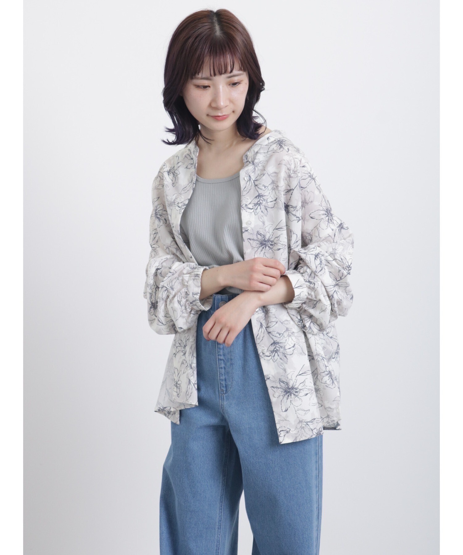 Samansa Mos2 blue 前後2way花柄ブラウス