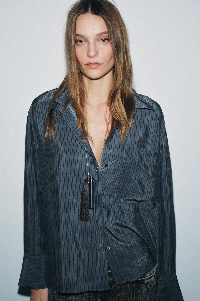 ZARA ZWコレクション ストライプ柄 オーバーサイズ フリュイドシャツ