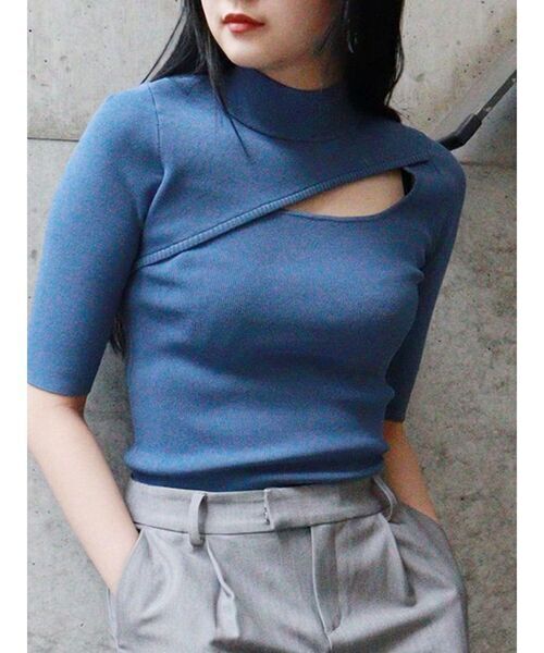 MURUA 変形ネックハーフニット