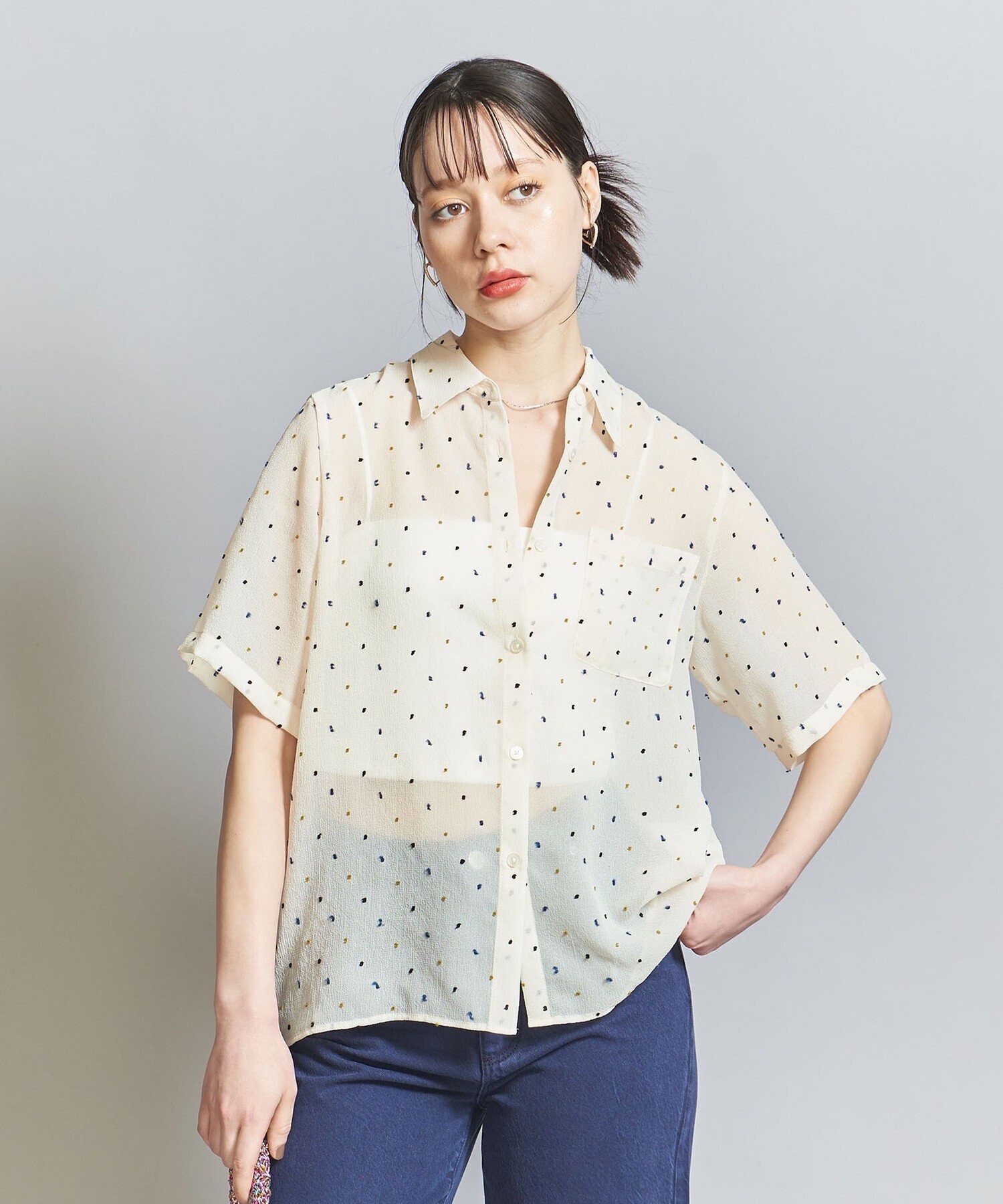 BEAUTY&YOUTH UNITED ARROWS ジャカードシフォン ショートスリーブ シャツ