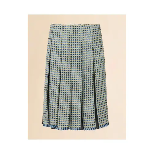 MARNI Blue cotton tweed-effect pleated skirt