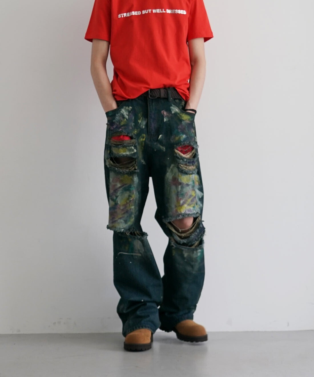 BASKETCASE Basketcase Lax baggy denim paint splatters "MULTI"