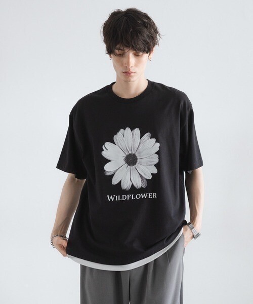 RAGEBLUE ボタニカルフォトプリントTシャツ
