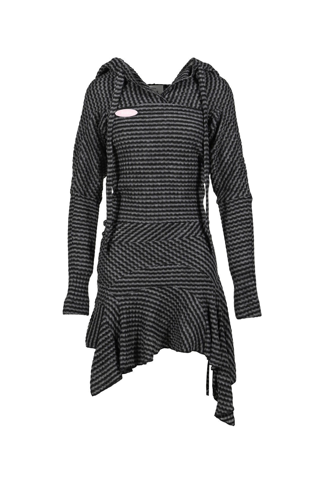 Nodress BLACK & WHITE STRIPED KNIT HOODIE DRESS / BLK