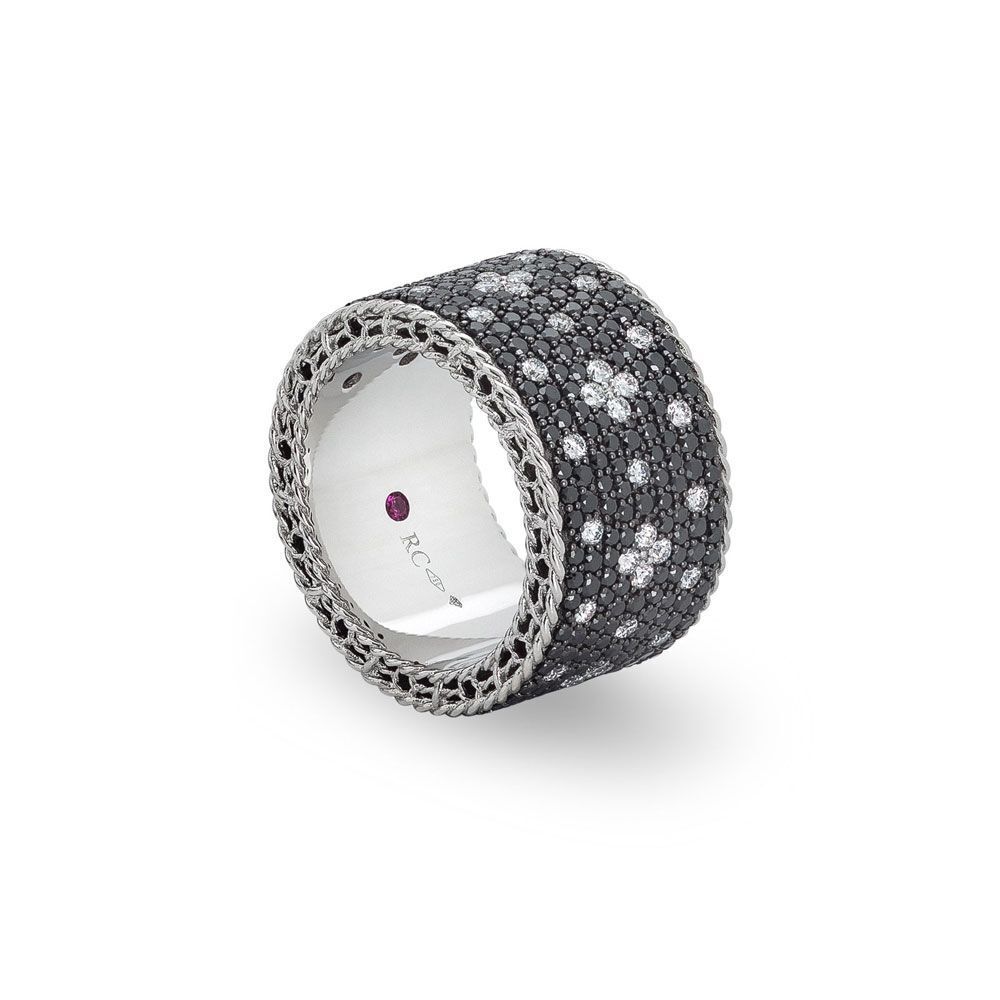 Roberto Coin VENETIAN PRINCESS RING WITH BLACK AND WHITE DIAMONDS