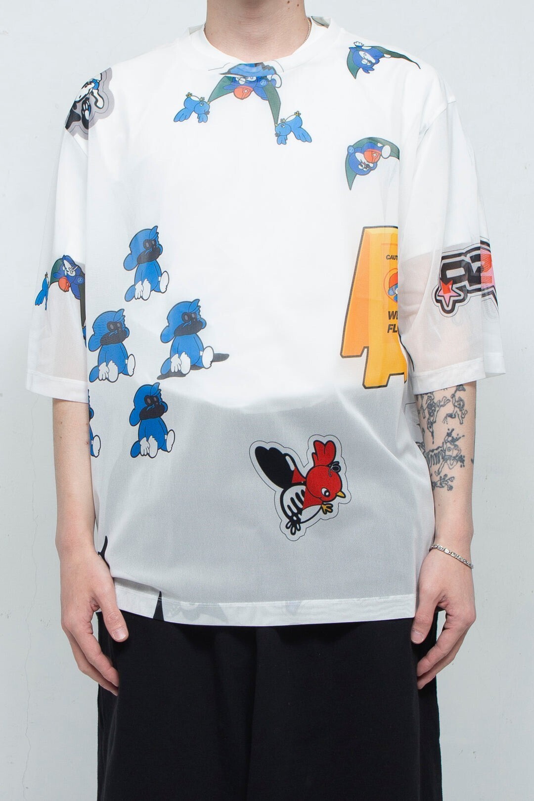 BODYSONG. TEE/MESH/FLOCKING/ATOZ WHITE