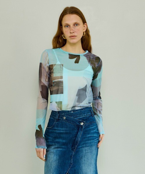 MAISON SPECIAL Photo Collage Mesh Tops