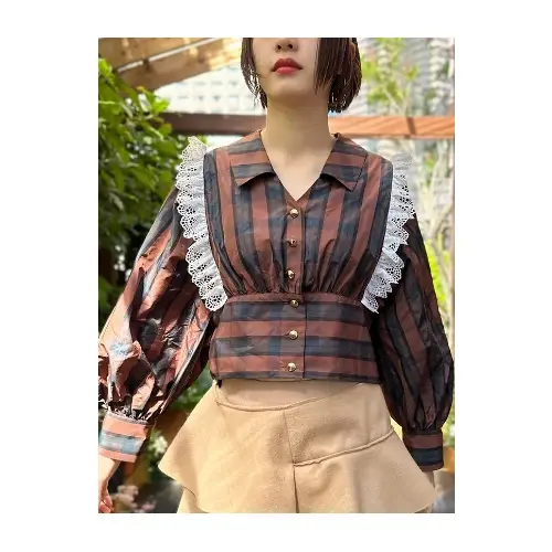 FLUMOR Import taffeta check shirt blouse