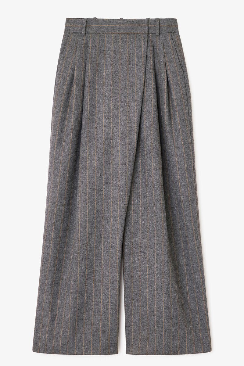 GANNI Grey Stripe Cross-over Trousers