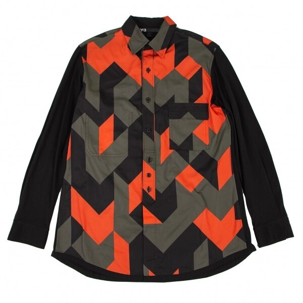 Y-3 幾何学プリント異素材切替シャツ
