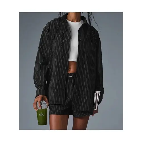 Alo Yoga Pinstripe Daylight Button Down Long Sleeve