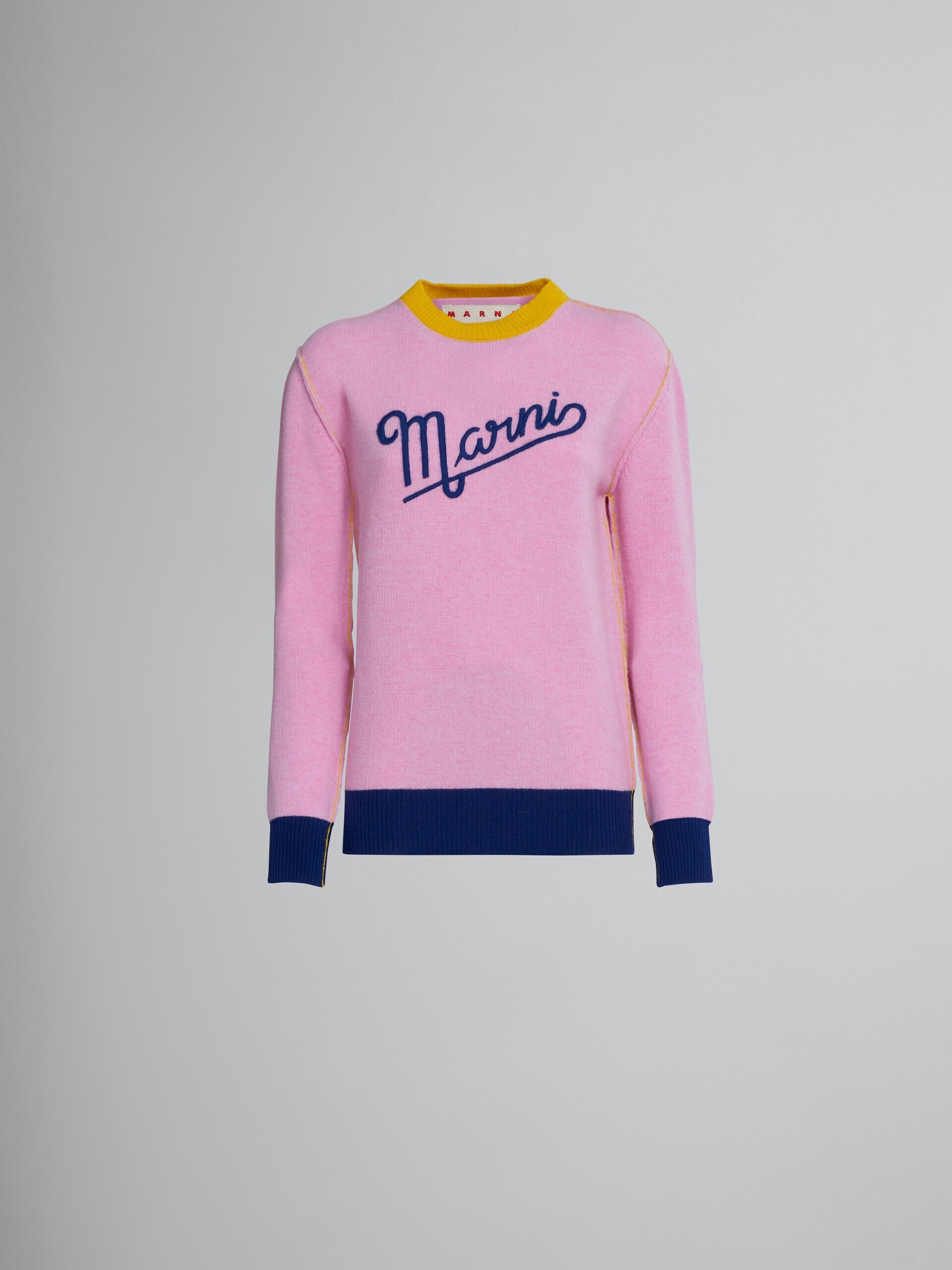 MARNI ロゴ入りピンク ウールセーター