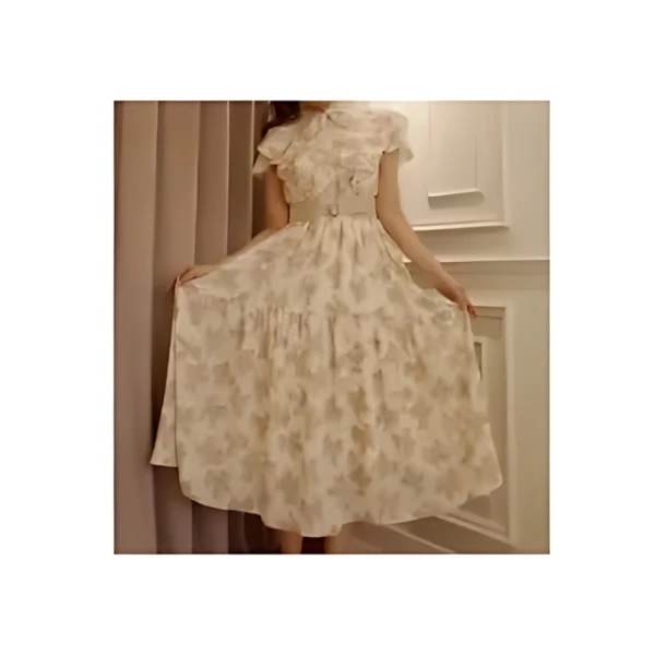 MISTREASS Ribbon Pattern Raffle Shirt Dress With Belt