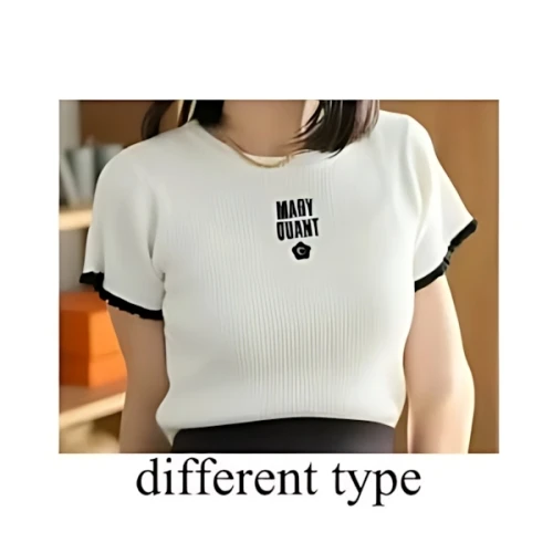 MARY QUANT 胸刺繍配色ショートスリーブニットトップス