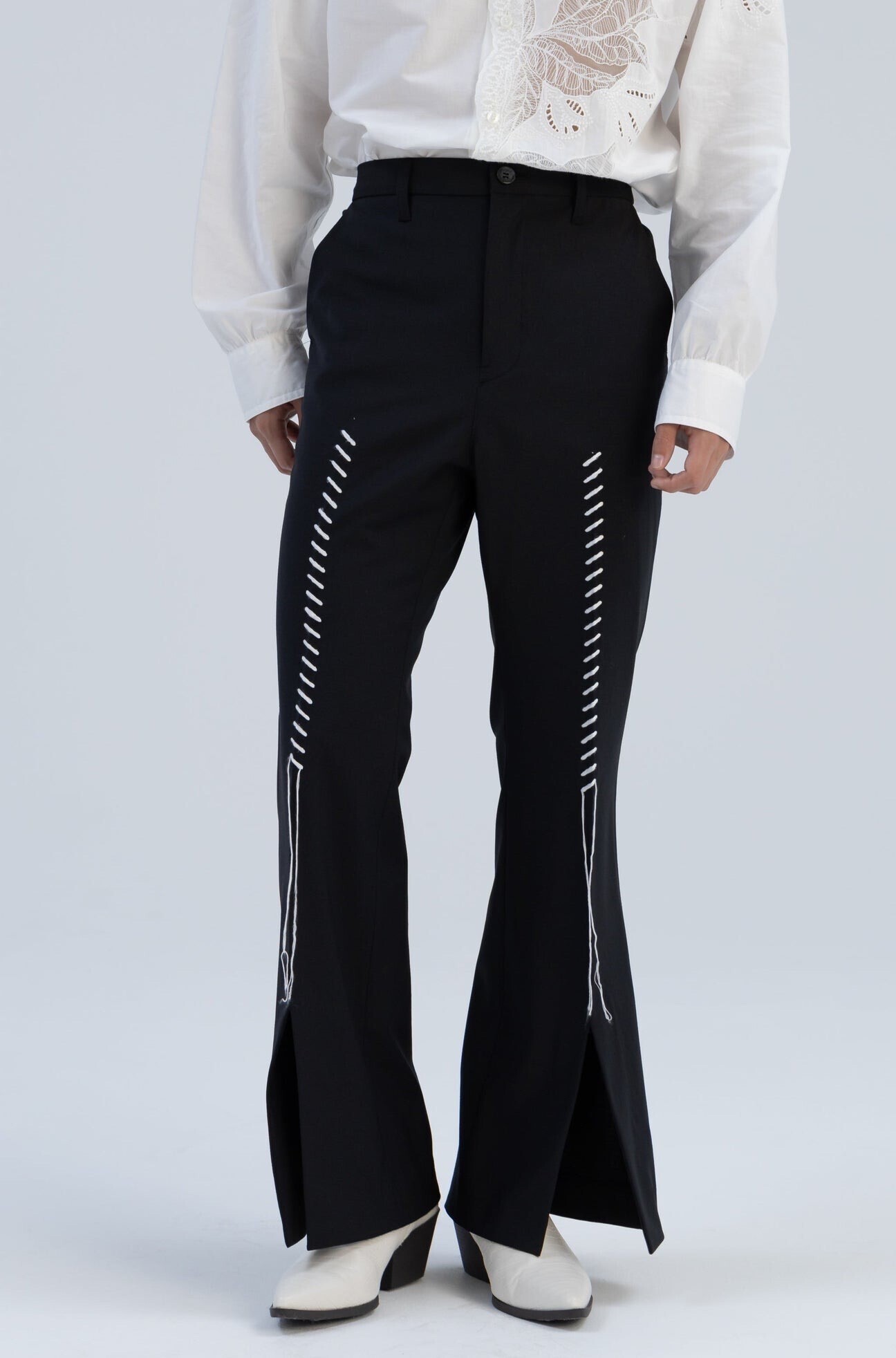 MIKAGE  SHIN Embroidery Slit Flare Pants