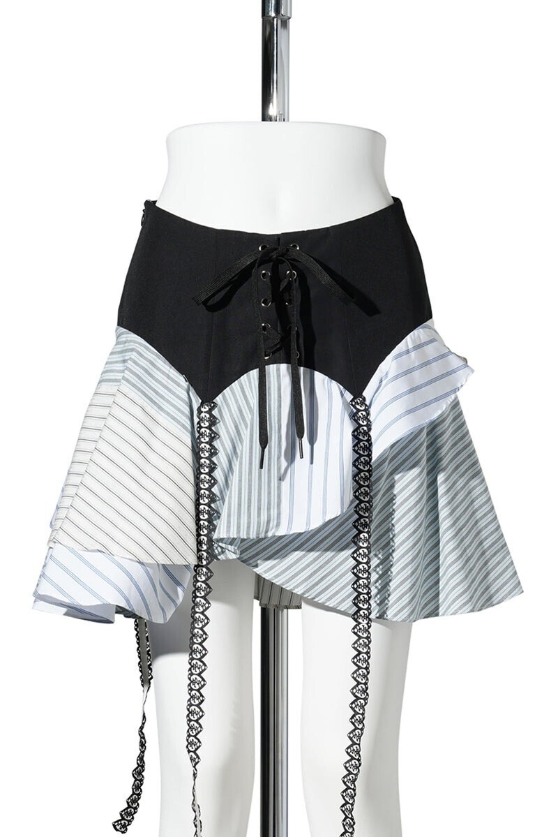 YUEQI QI CORSET SAIL SKIRT / BLACK/WHITE