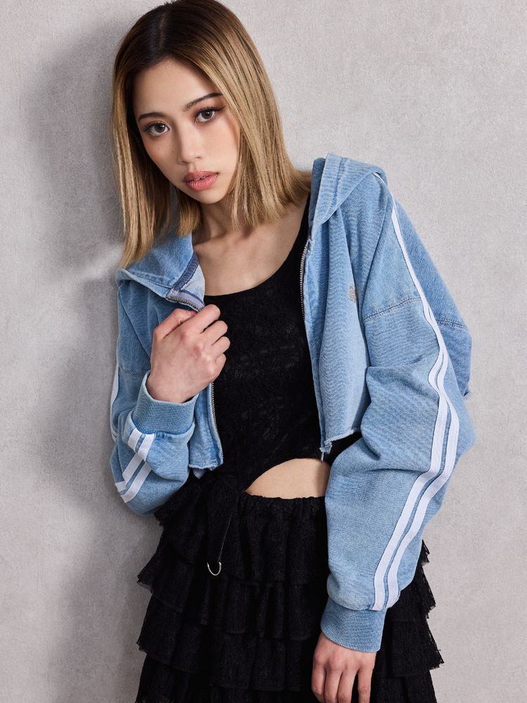 GYDA GD 2ラインカットデニムショートZIP UPブルゾン