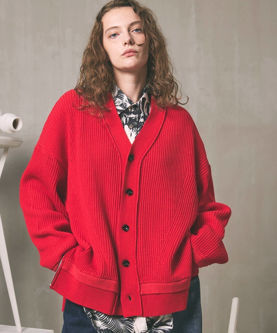 MAISON SPECIAL Prime-Over Side Zip V-Neck Knit Cardigan
