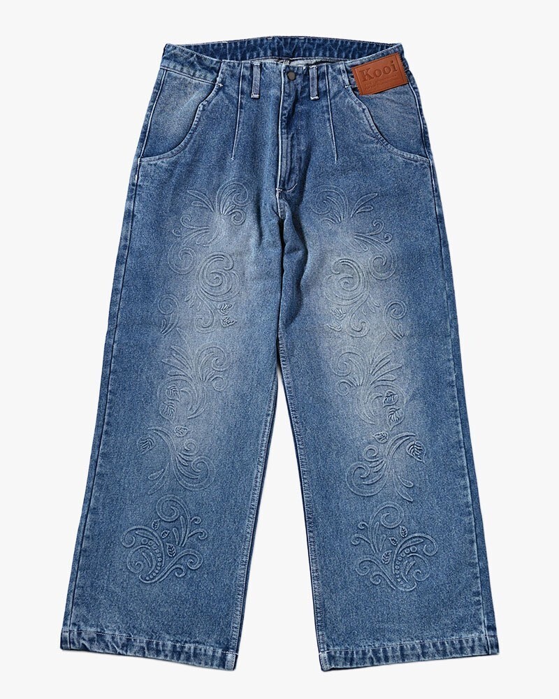 KOOI EMBOSS DENIM PANTS -W.INDIGO-