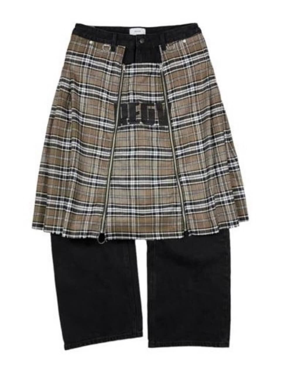 RESURRECTION13 Check Skirt Docking Denim Pants
