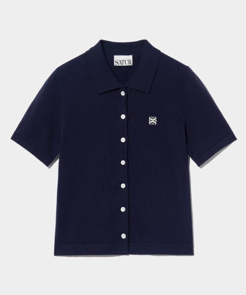 SATUR Basic Cotton Collar Half Cardigan Classic Navy