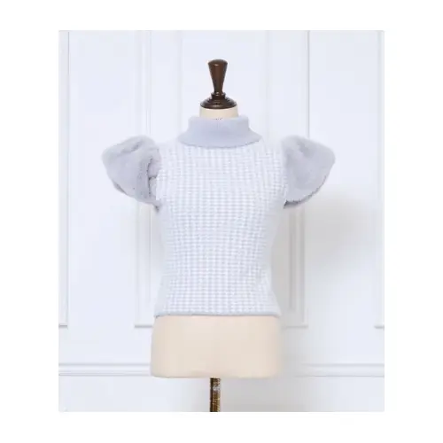 MISTREASS Fur Sleeve Houndstooth Knit Top