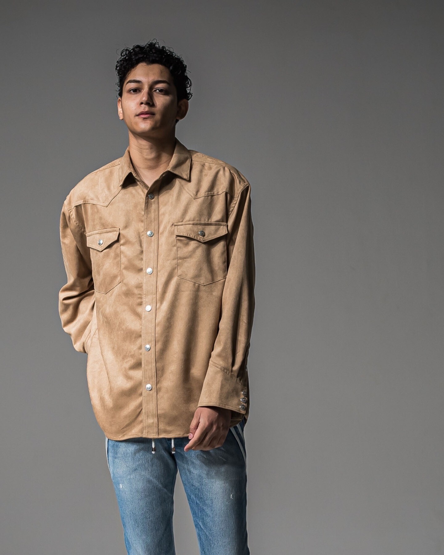 RESOUND CLOTHING James over suede　shirt